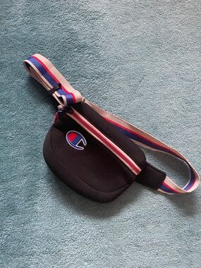 Champion Black Waist Pack with Red, White and Blue Strap